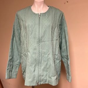 Boyne Valley Weavers Ireland Meeino Wool Zip Cardigan XL Mint Green QVC